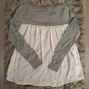 Ann Taylor LOFT Gray Sweater with White Back Panel and Polka Dots